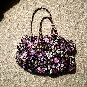Large Quilted Floral Duffle Bag in Purple.